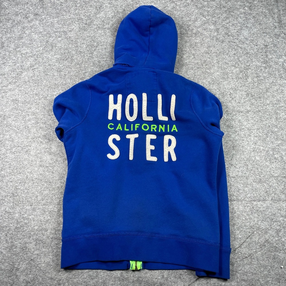 Hollister Hoodie Mens Large Blue Full Zip California Applique Fleece Y2K Grail